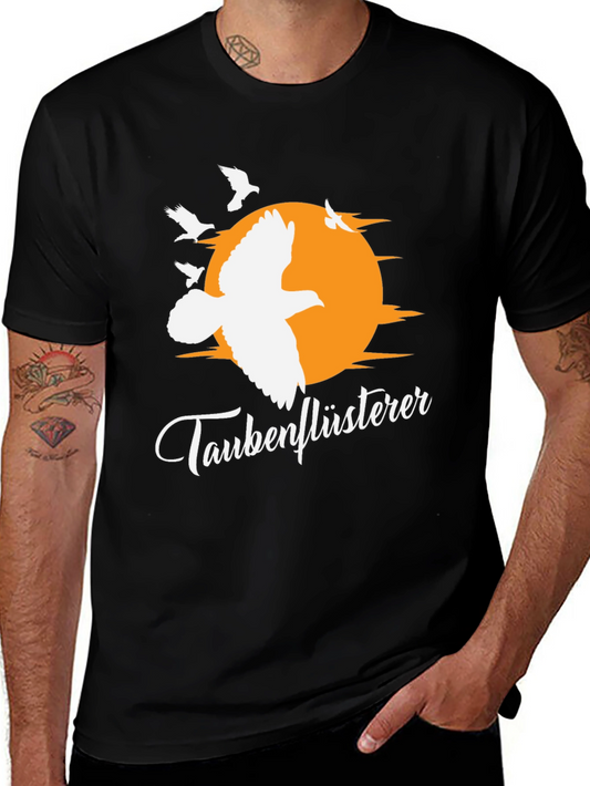 Camiseta Negra Taubenflüsterer con Diseño de Aves