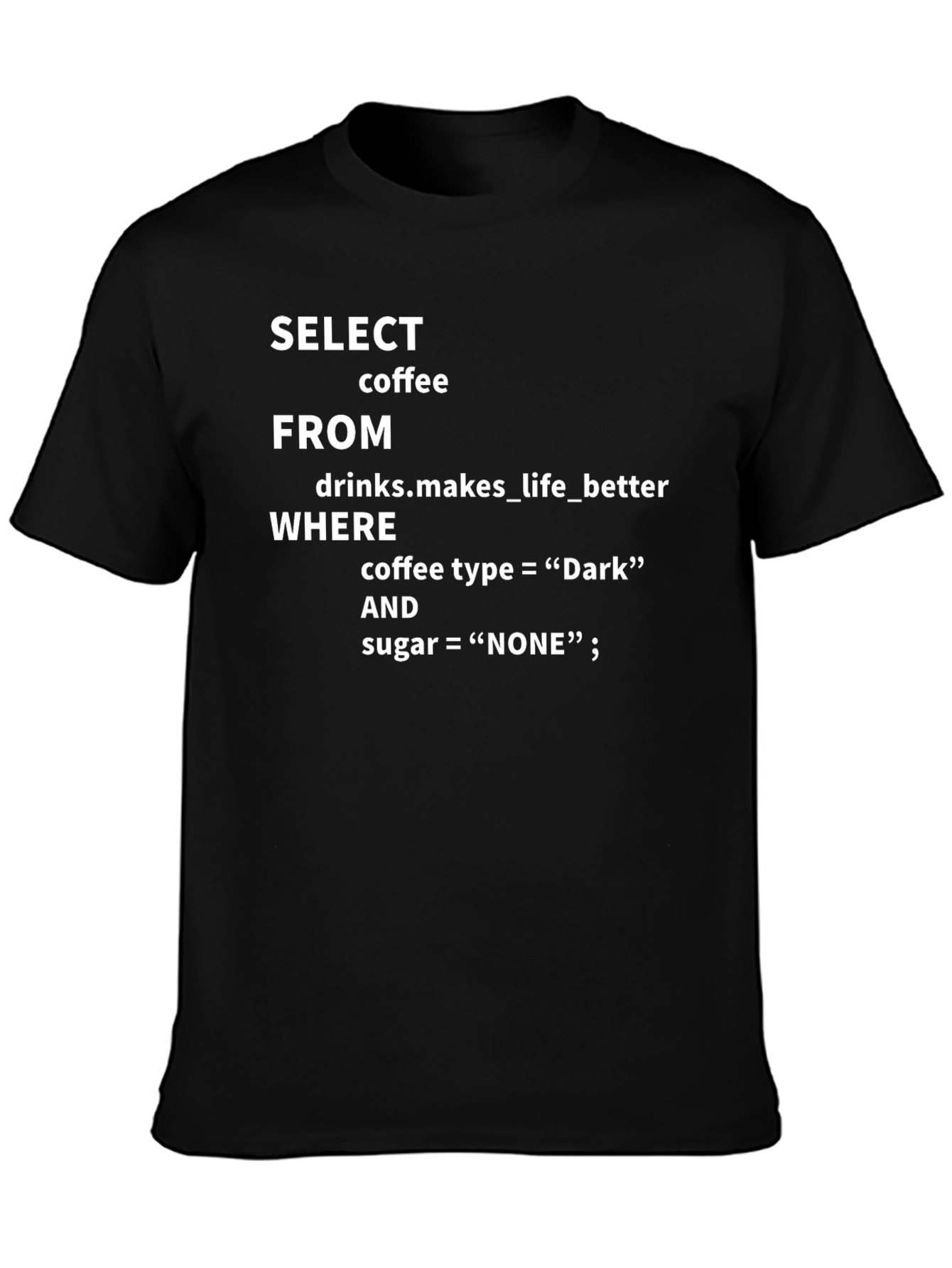 Camiseta Negra: SELECT coffee FROM drinks...