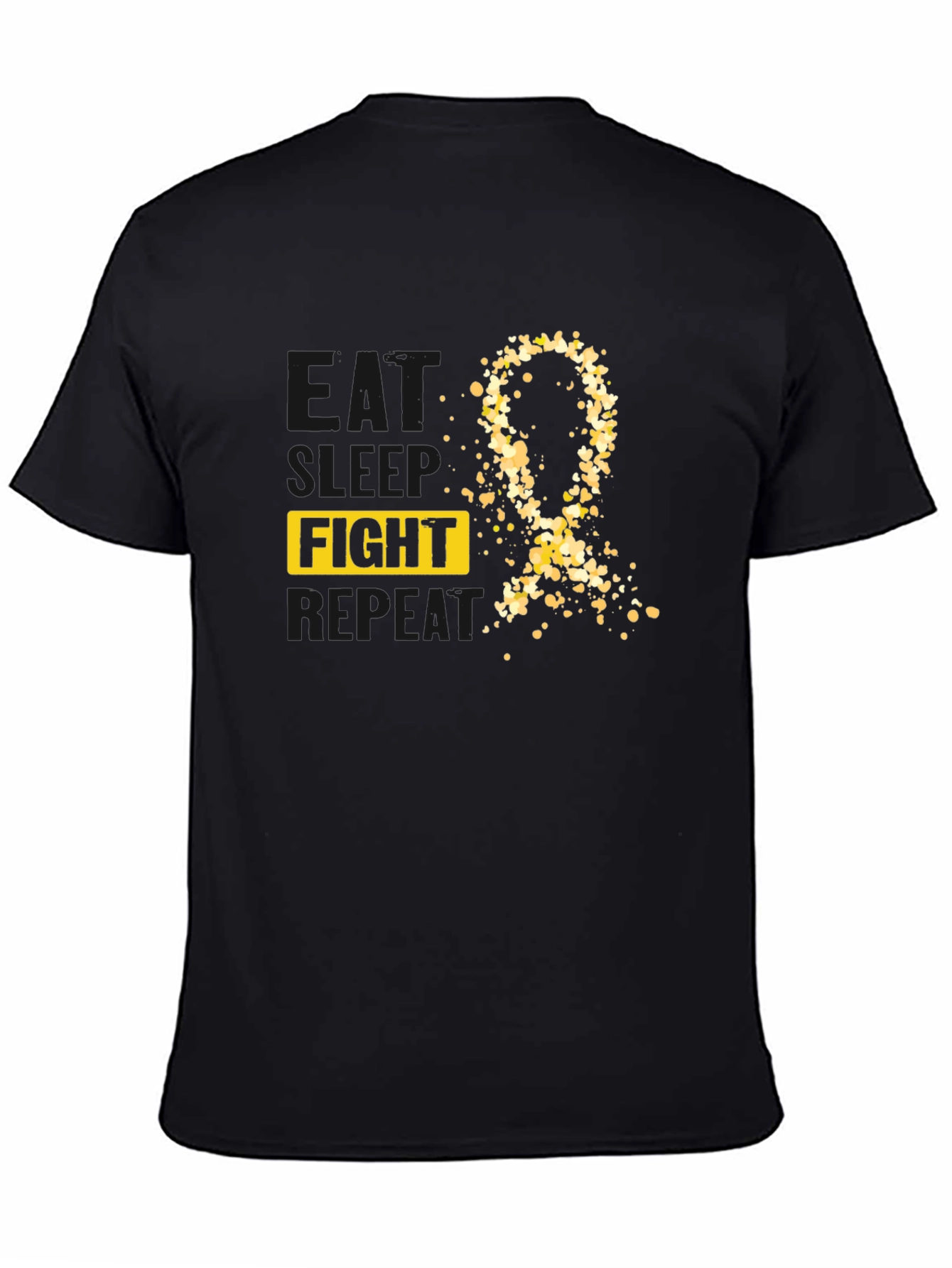 Camiseta Negra Lucha Pelea Repite Con Cinta Dorada