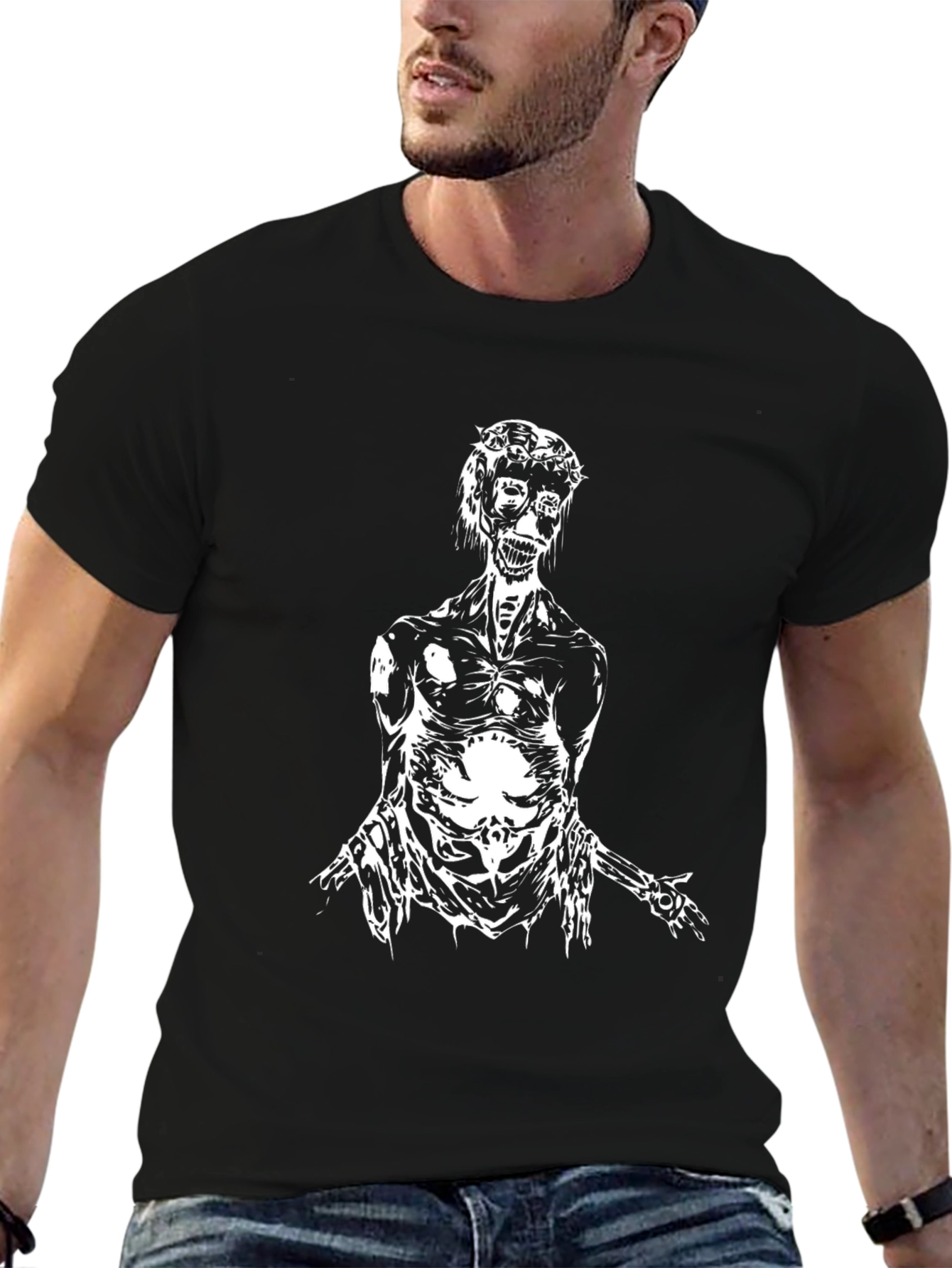 Camiseta Negra con Diseño Artístico Esquelético