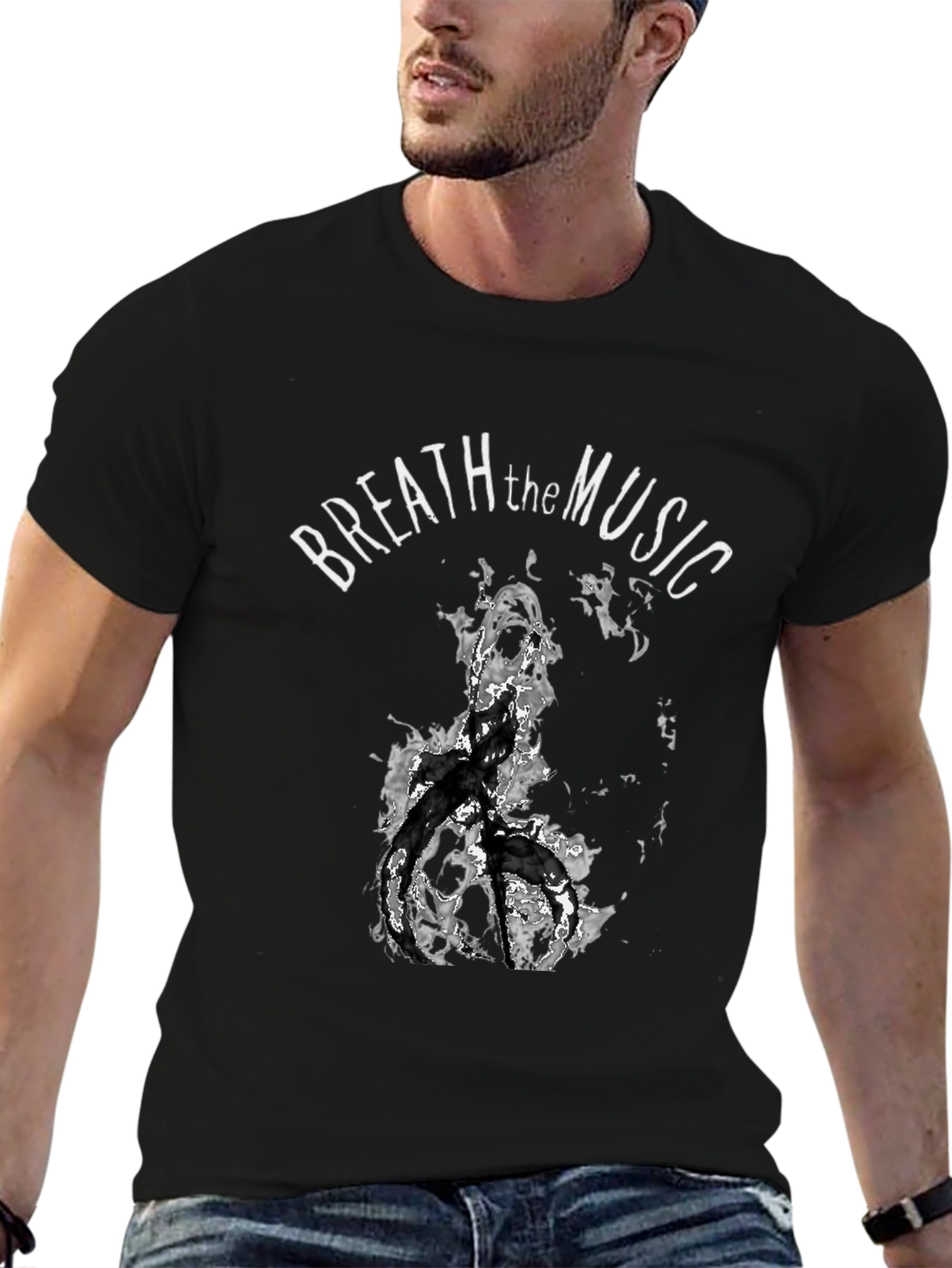 Camiseta Negra con Diseño Breath the Music