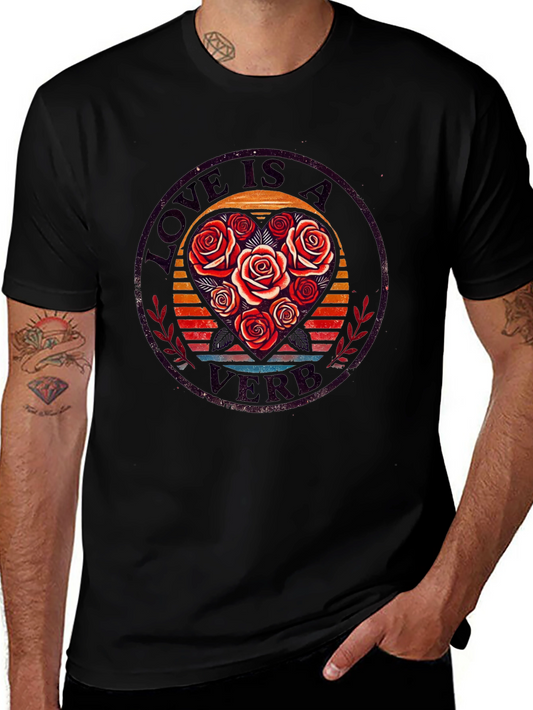 Camiseta Negra con Diseño de Rosas y Amor