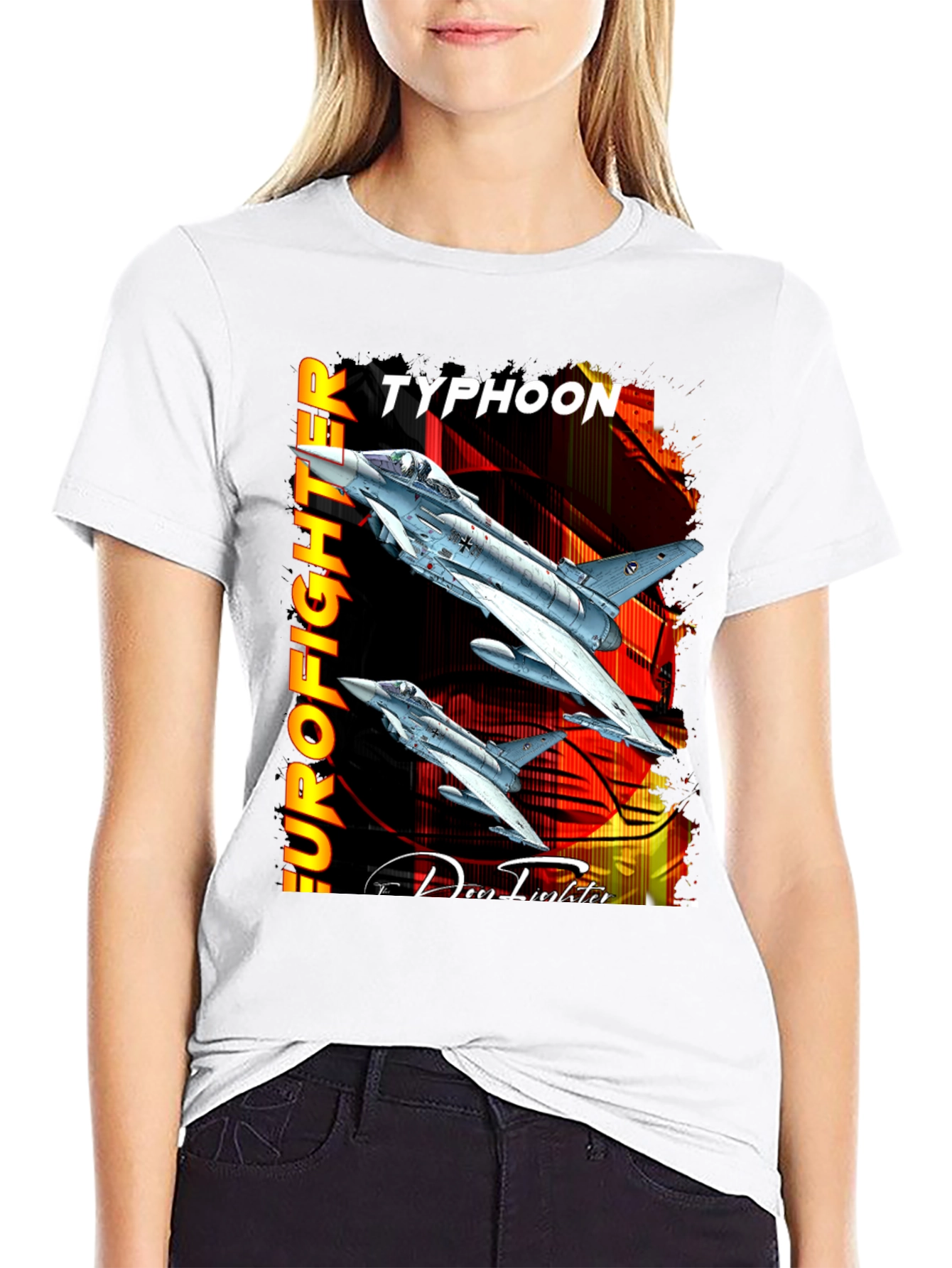 Camiseta Negra Eurofighter Typhoon Diseño Aviación