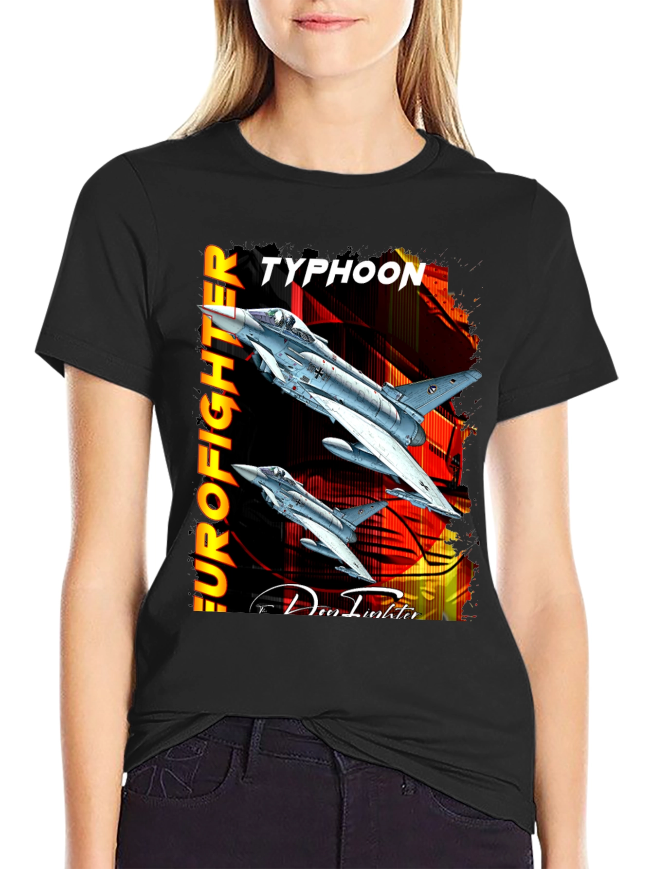 Camiseta Negra Eurofighter Typhoon Diseño Aviación