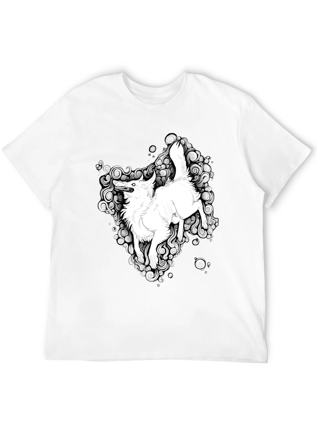 Black Graphic Tee - White Wolf Print