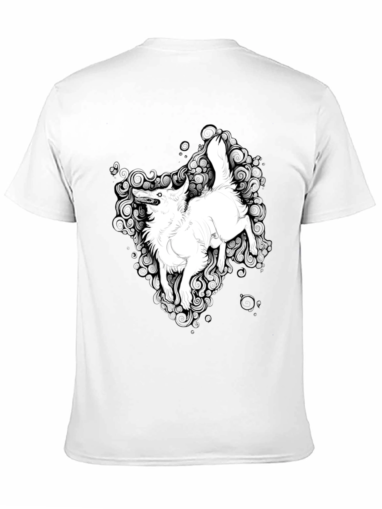 Black Graphic Tee - White Wolf Print