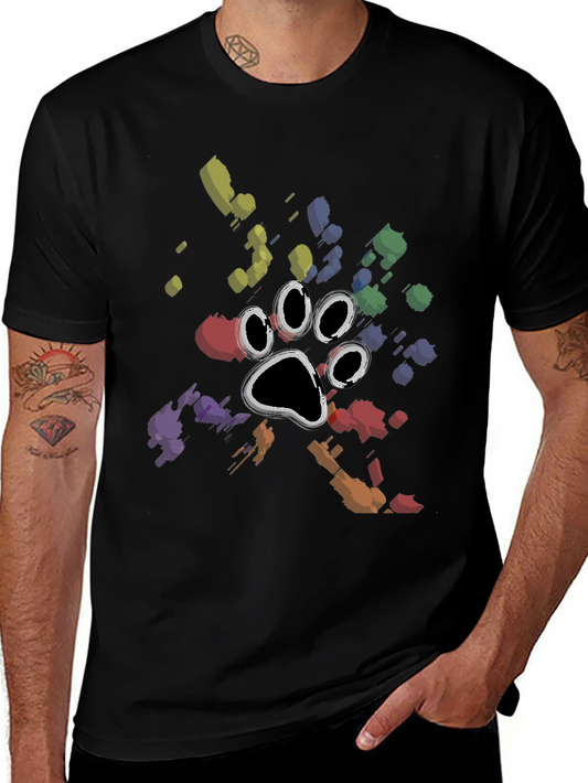 Camiseta Negra Huella de Mascota Colorida