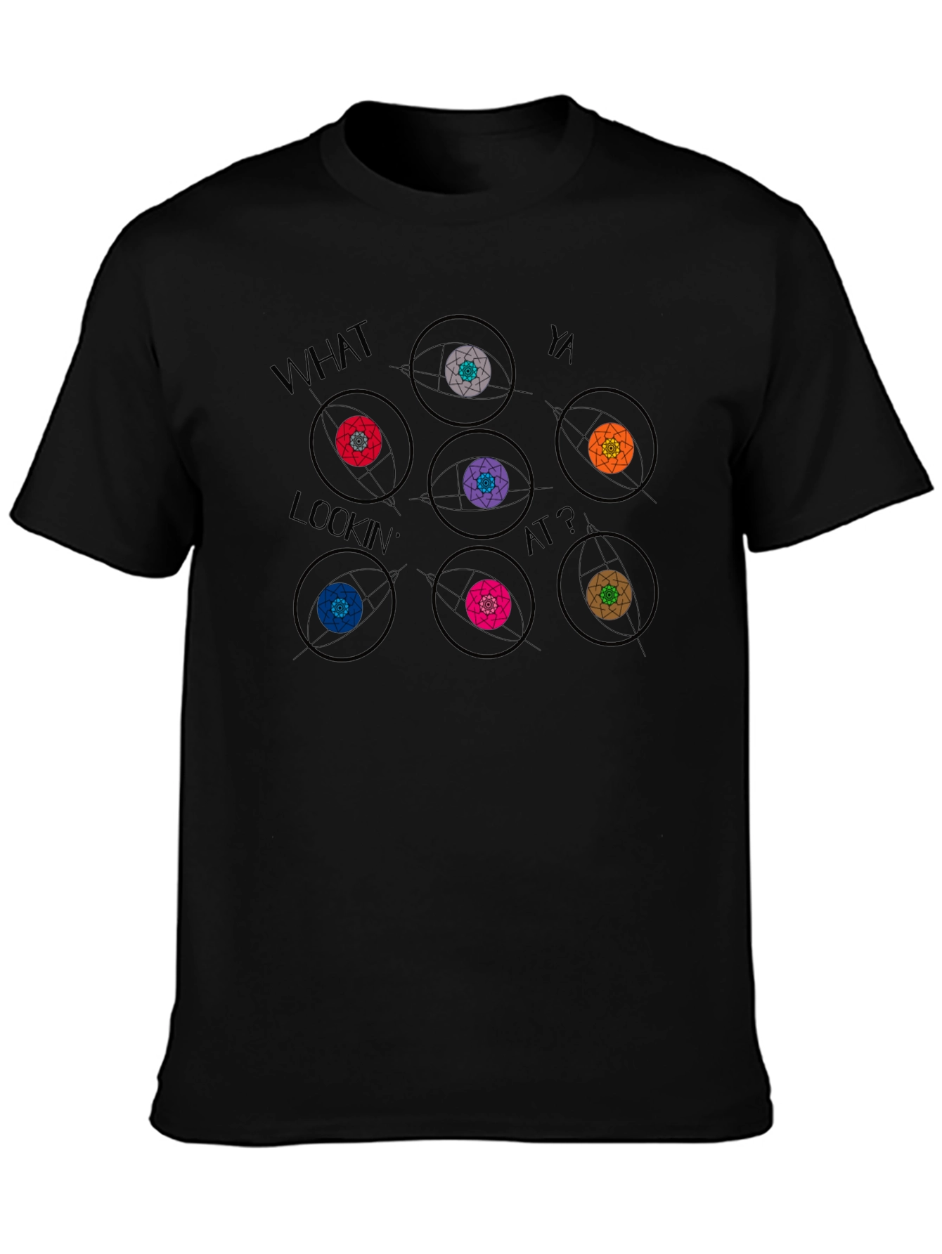 Camiseta Negra con Diseño Gráfico de Ojos