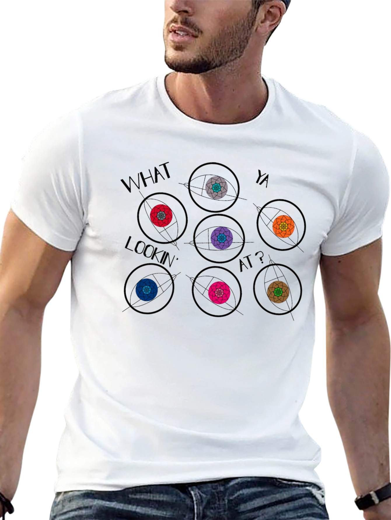 Camiseta Negra con Diseño Gráfico de Ojos