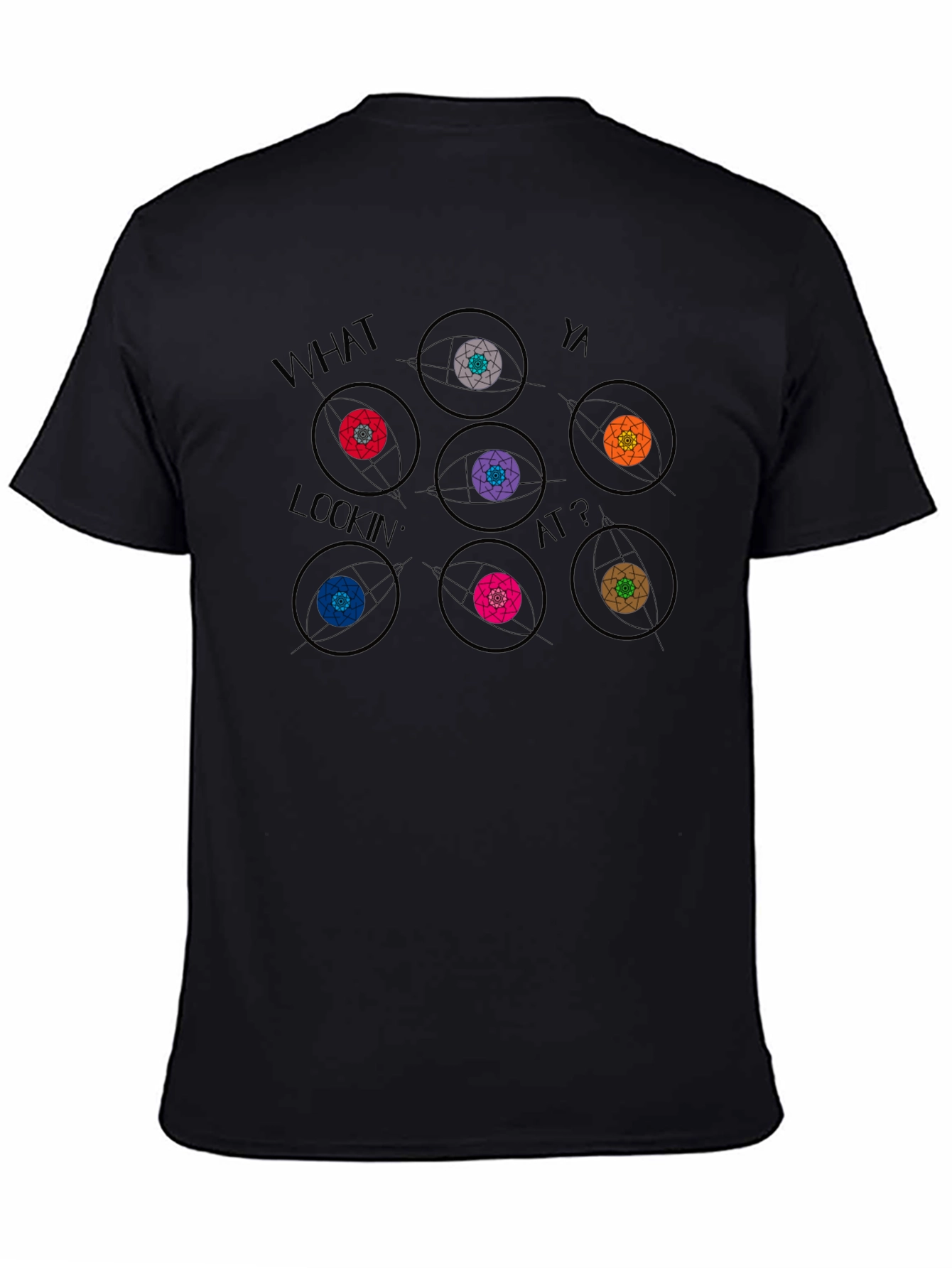 Camiseta Negra con Diseño Gráfico de Ojos