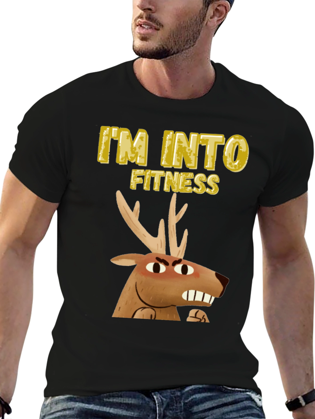 Camiseta Negra Estoy en Forma con Ciervo enojado