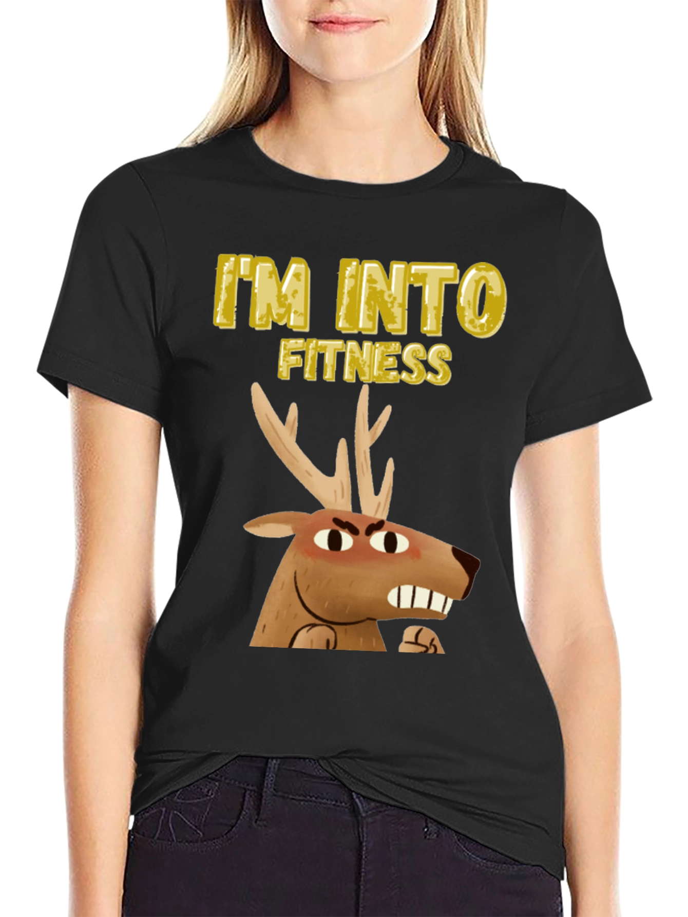 Camiseta Negra Estoy en Forma con Ciervo enojado