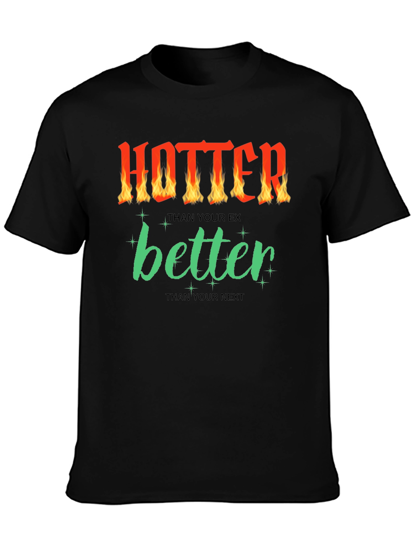 Camiseta Negra con Diseño Divertido Hotter Better