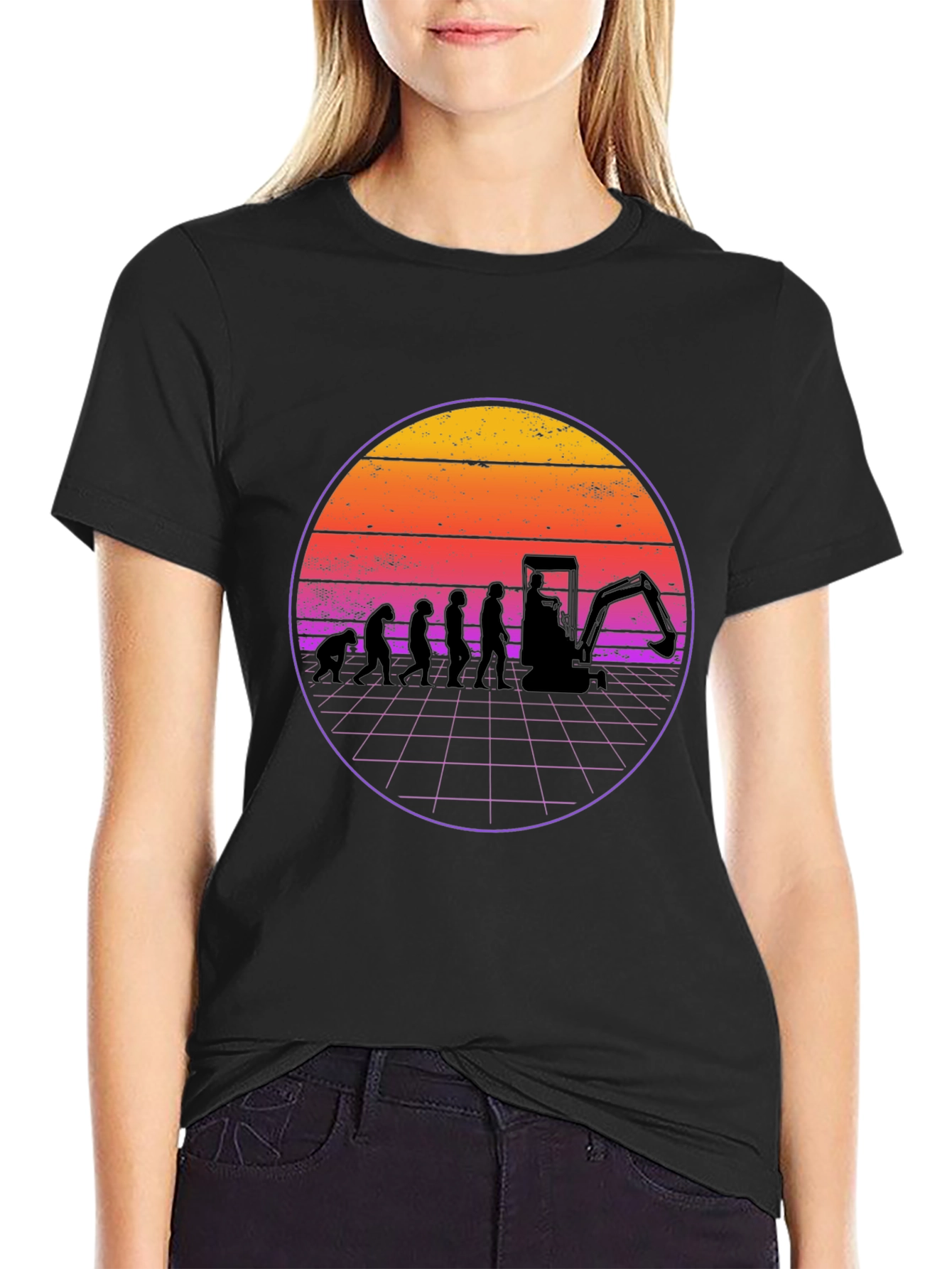 Camiseta Negra Evolución Excavadora Retro
