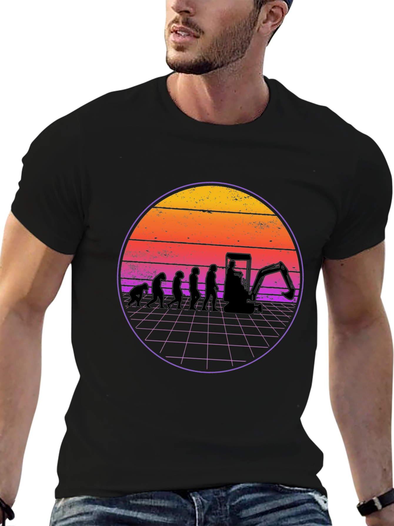 Camiseta Negra Evolución Excavadora Retro