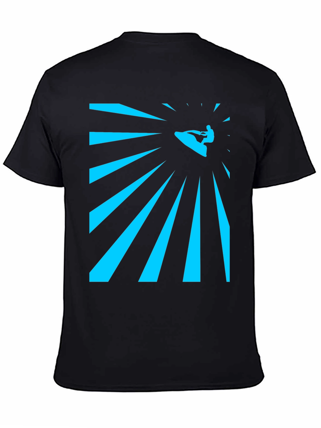 Camiseta Negra Estampada Surfista Rayos Azules