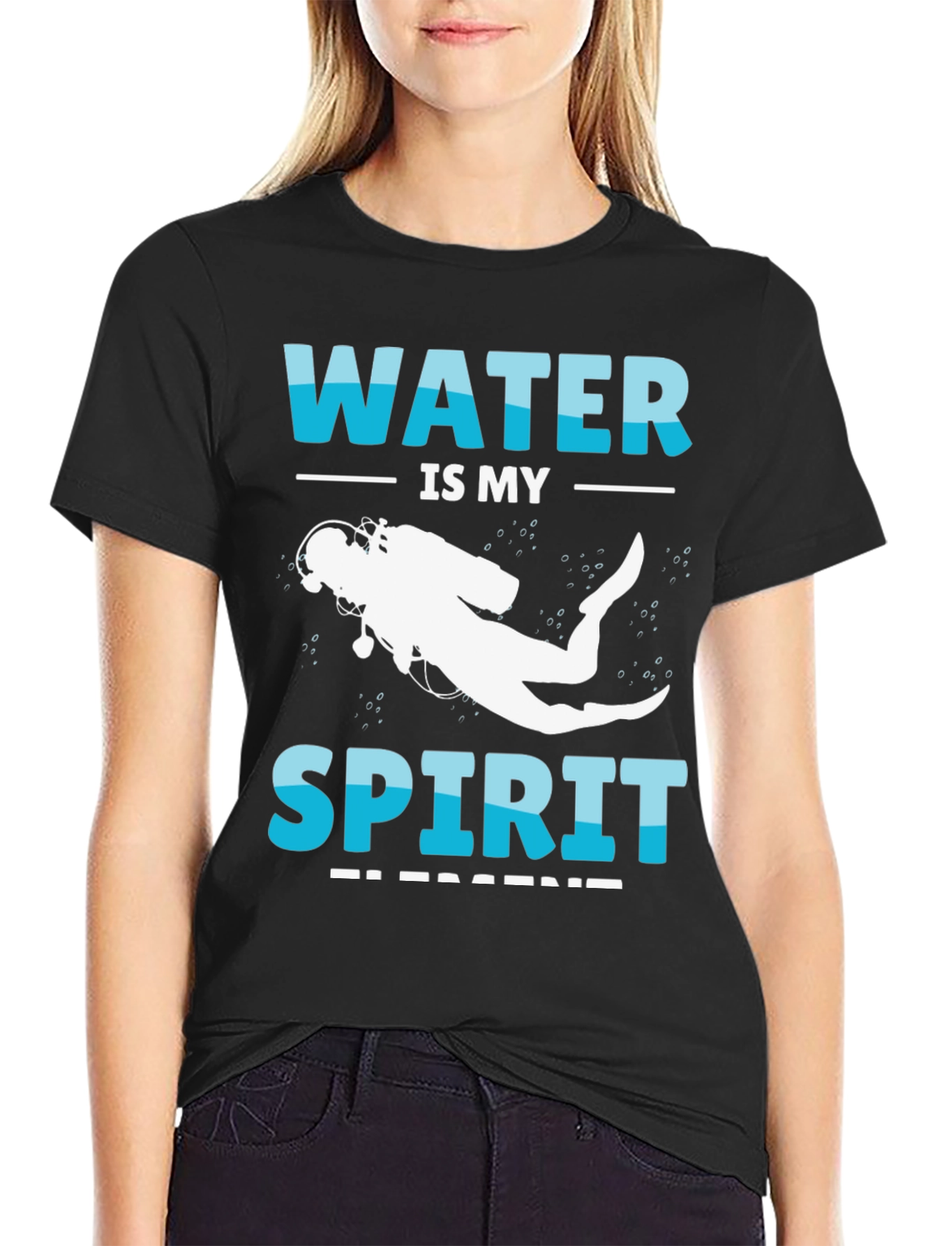 Camiseta Negra Buceo: Agua es mi Espíritu