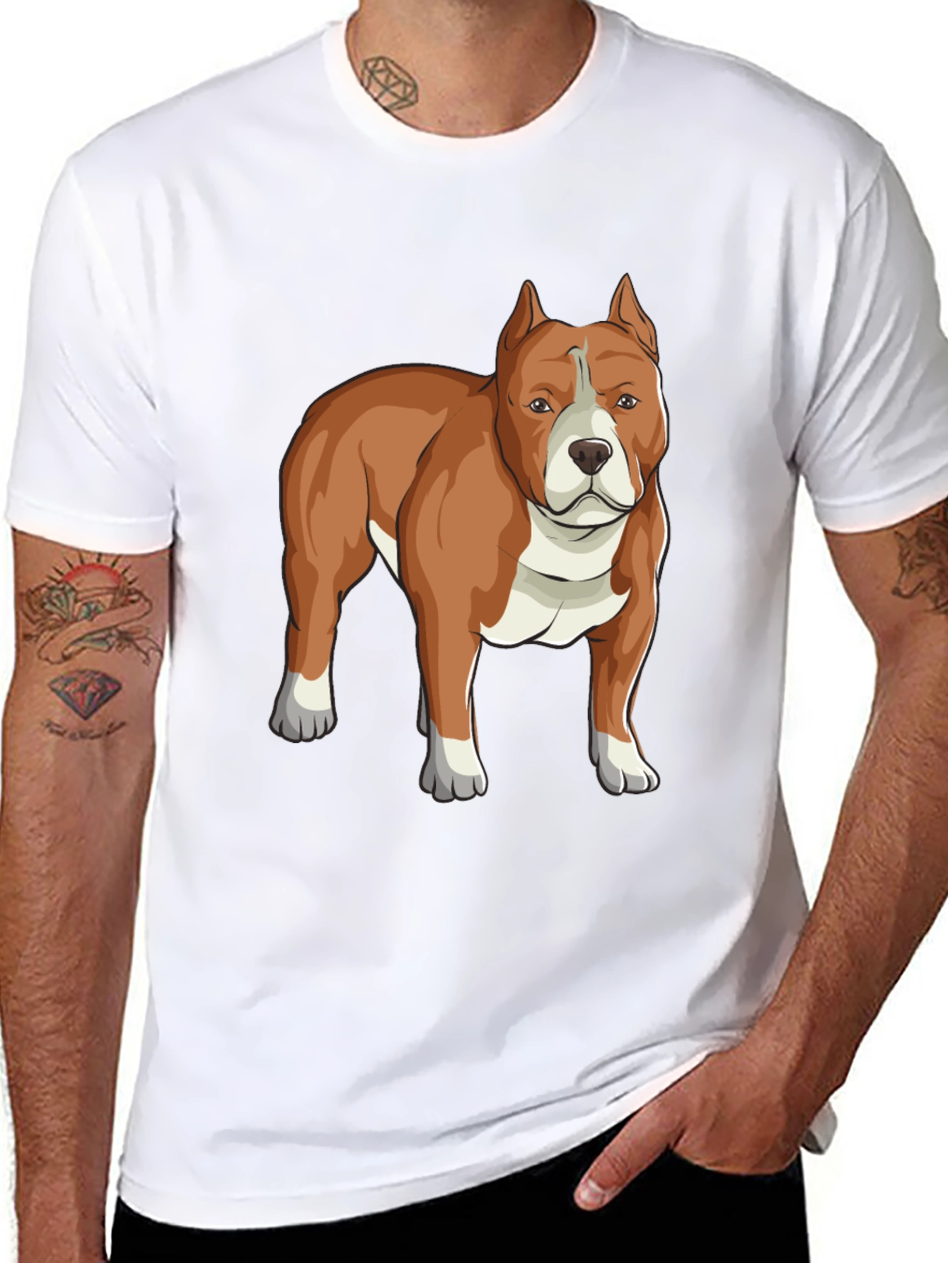 Camiseta Negra con Diseño de Perro Pitbull Marrón