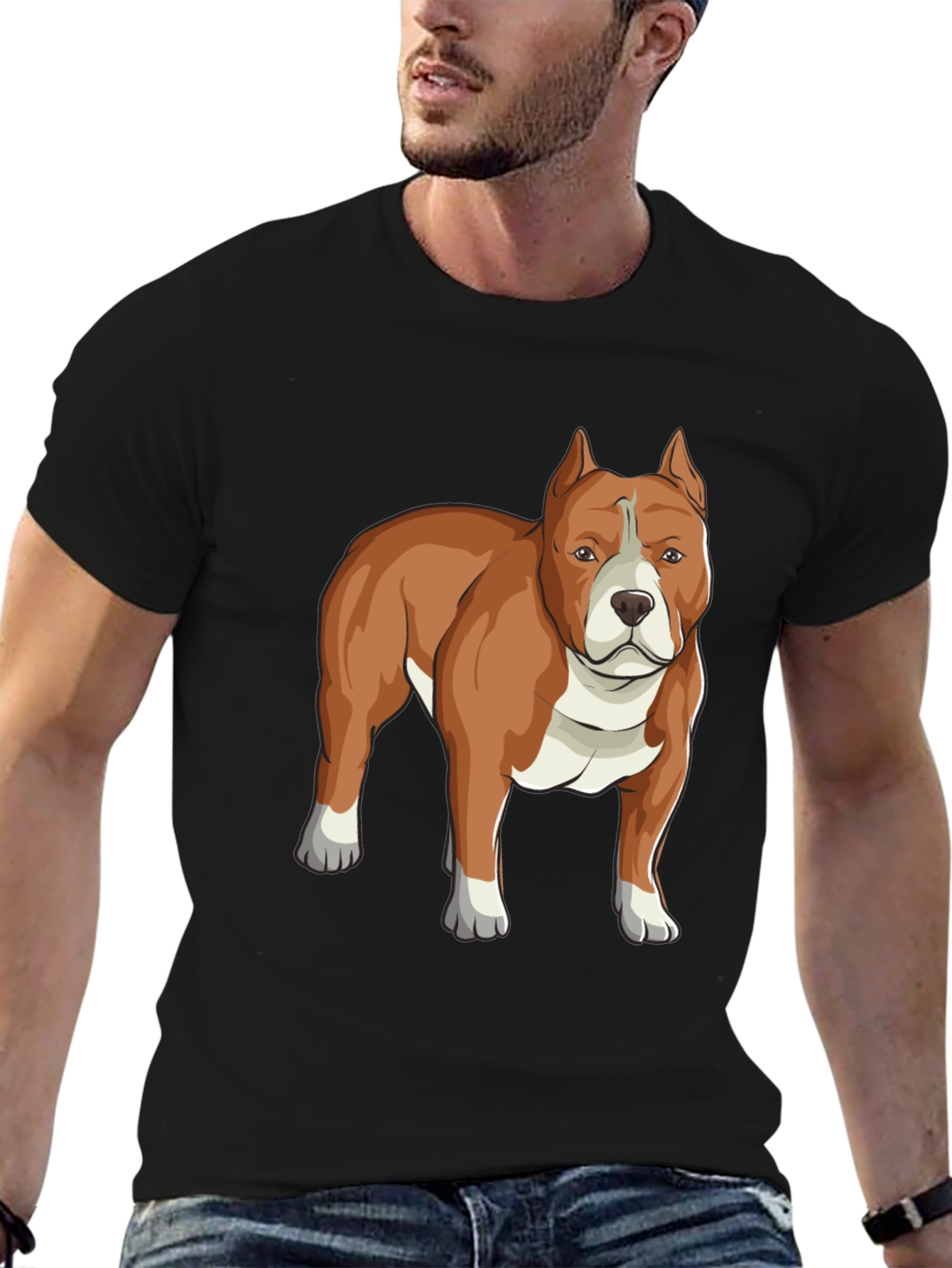 Camiseta Negra con Diseño de Perro Pitbull Marrón