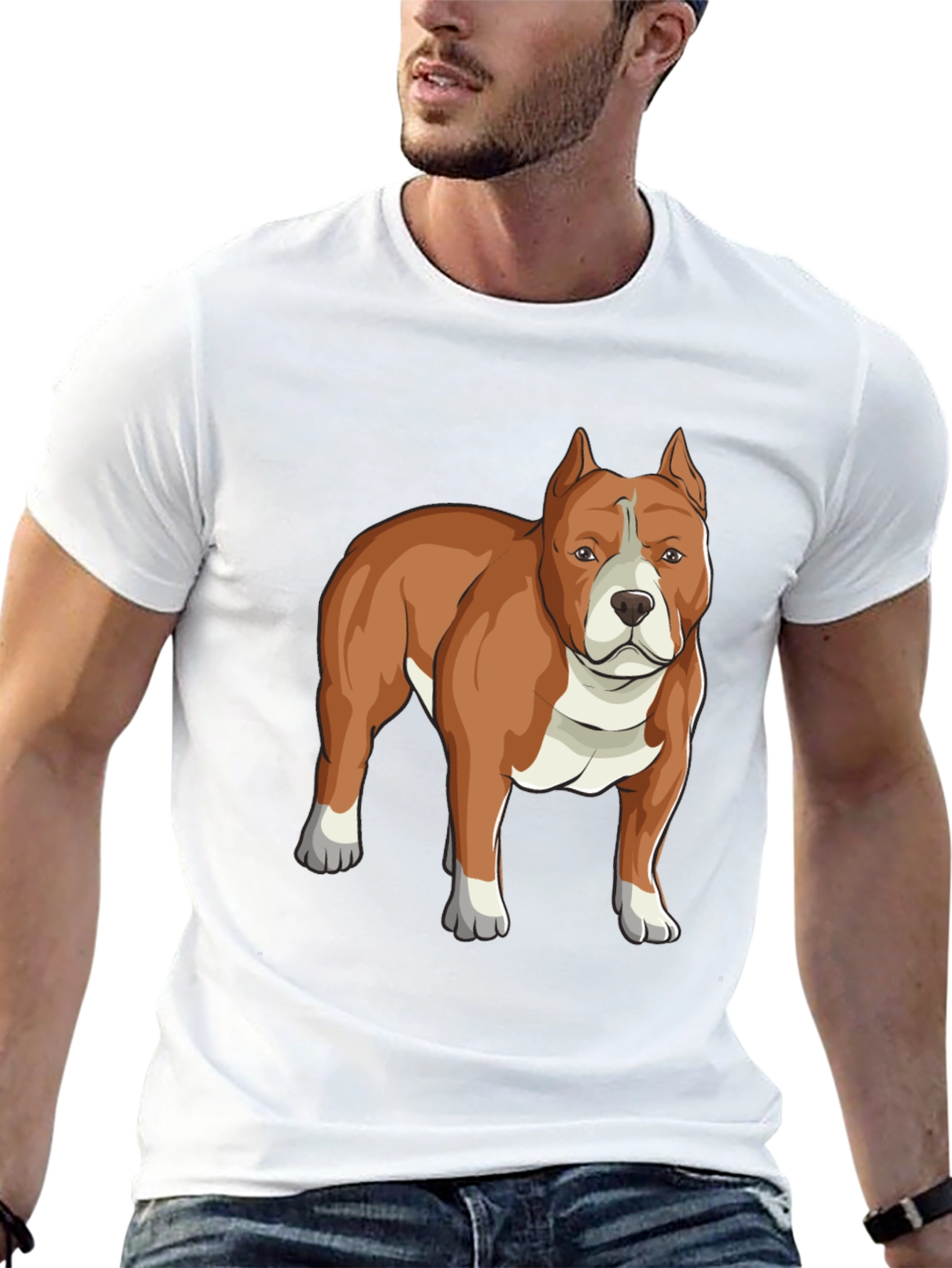 Camiseta Negra con Diseño de Perro Pitbull Marrón