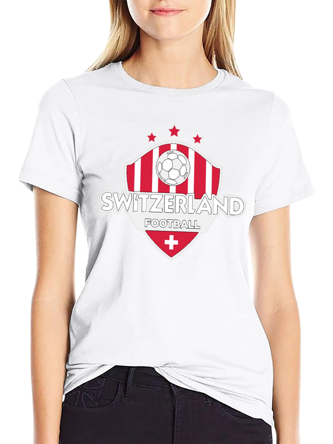 Camiseta Negra Fútbol Suiza Diseño Deportivo