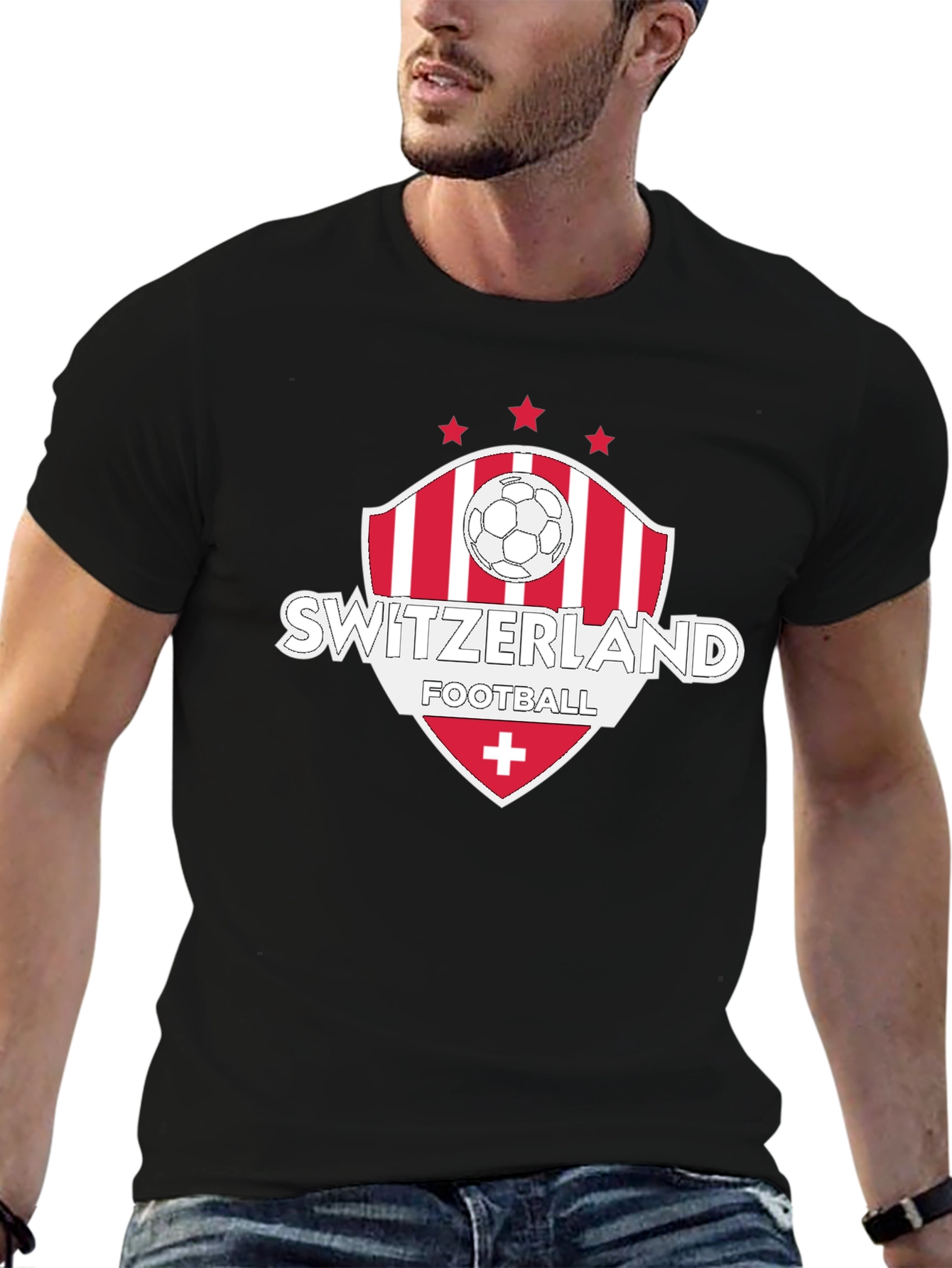Camiseta Negra Fútbol Suiza Diseño Deportivo