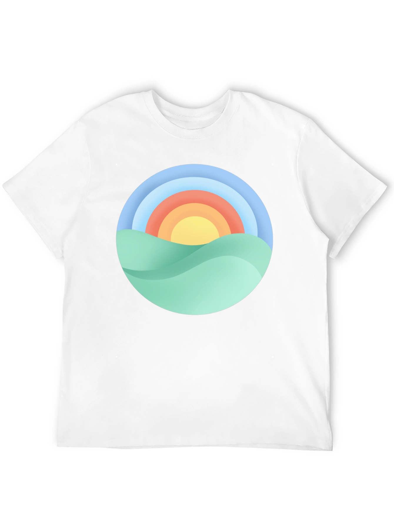 Camiseta Negra con Diseño Circular de Paisaje Soleado