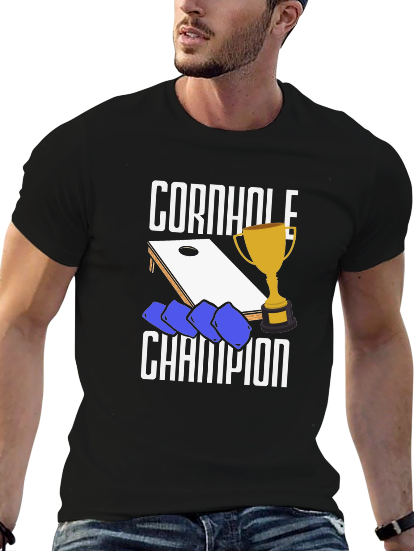 Camiseta Negra Campeón de Cornhole