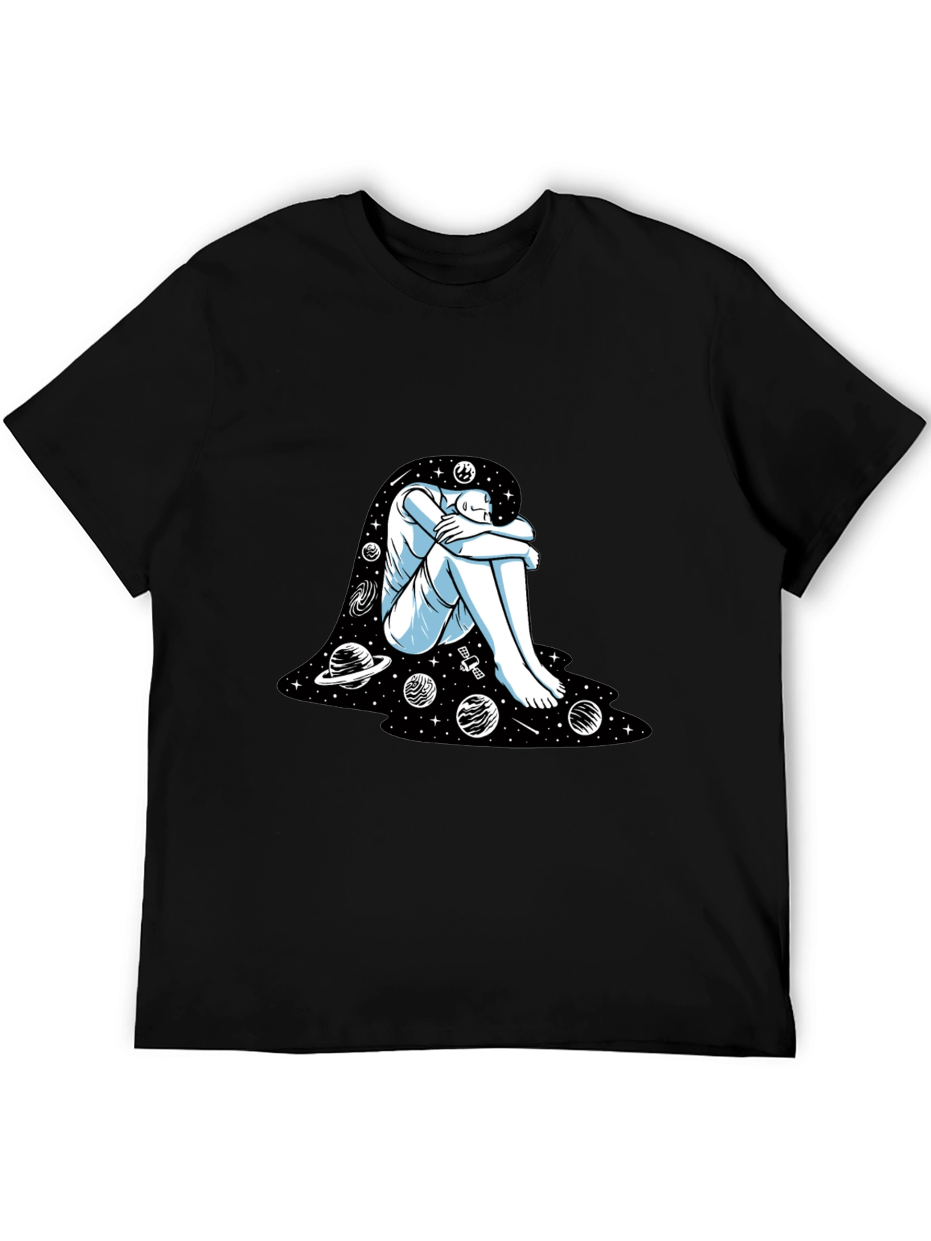 Camiseta Negra con Diseño Espacial Abstracto
