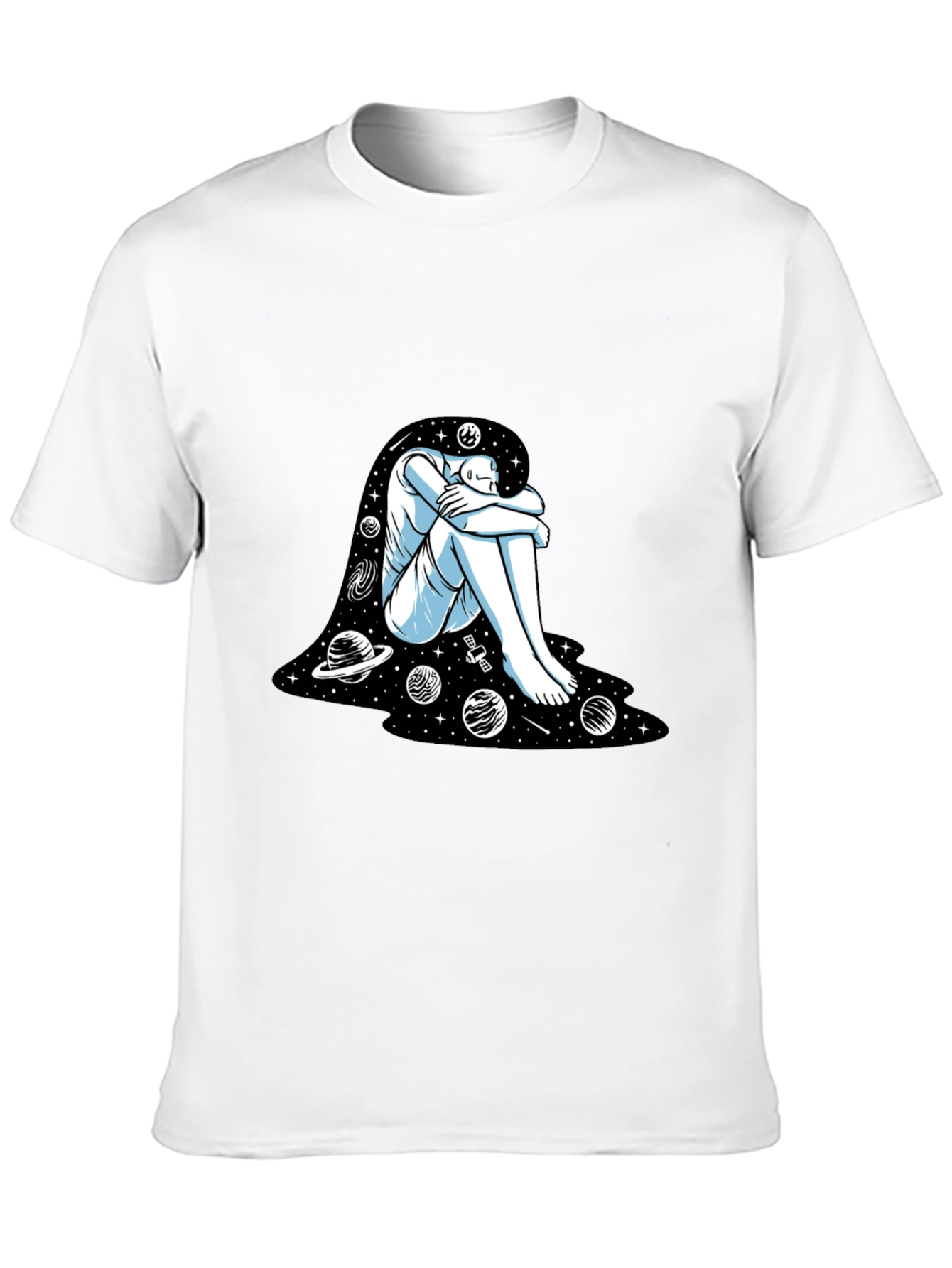 Camiseta Negra con Diseño Espacial Abstracto