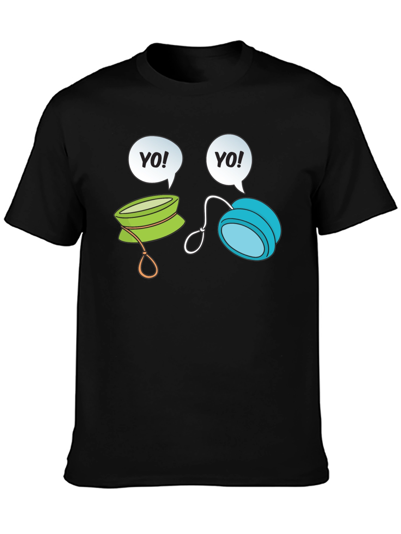Camiseta Negra con Diseño de Yo-Yos Parlantes