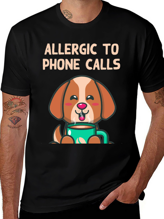 Camiseta Negra Alérgico a Llamadas con Diseño de Cachorro
