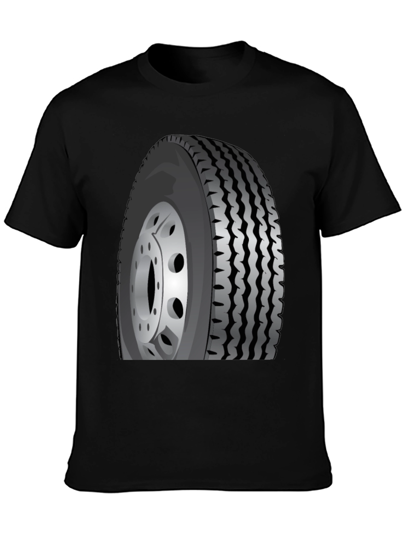 Camiseta Negra con Diseño de Llanta de Camión