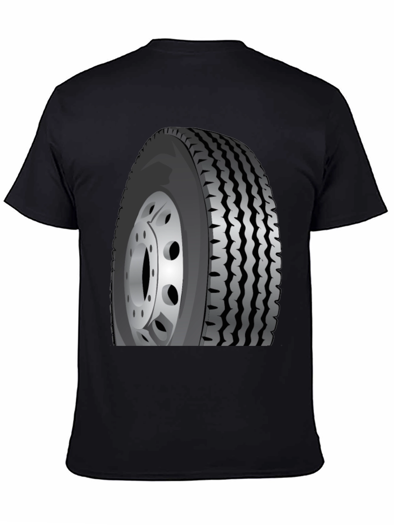 Camiseta Negra con Diseño de Llanta de Camión