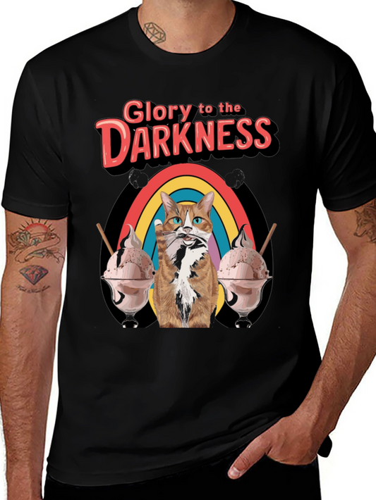 Camiseta Negra Gloria a la Oscuridad con Gato y Helados