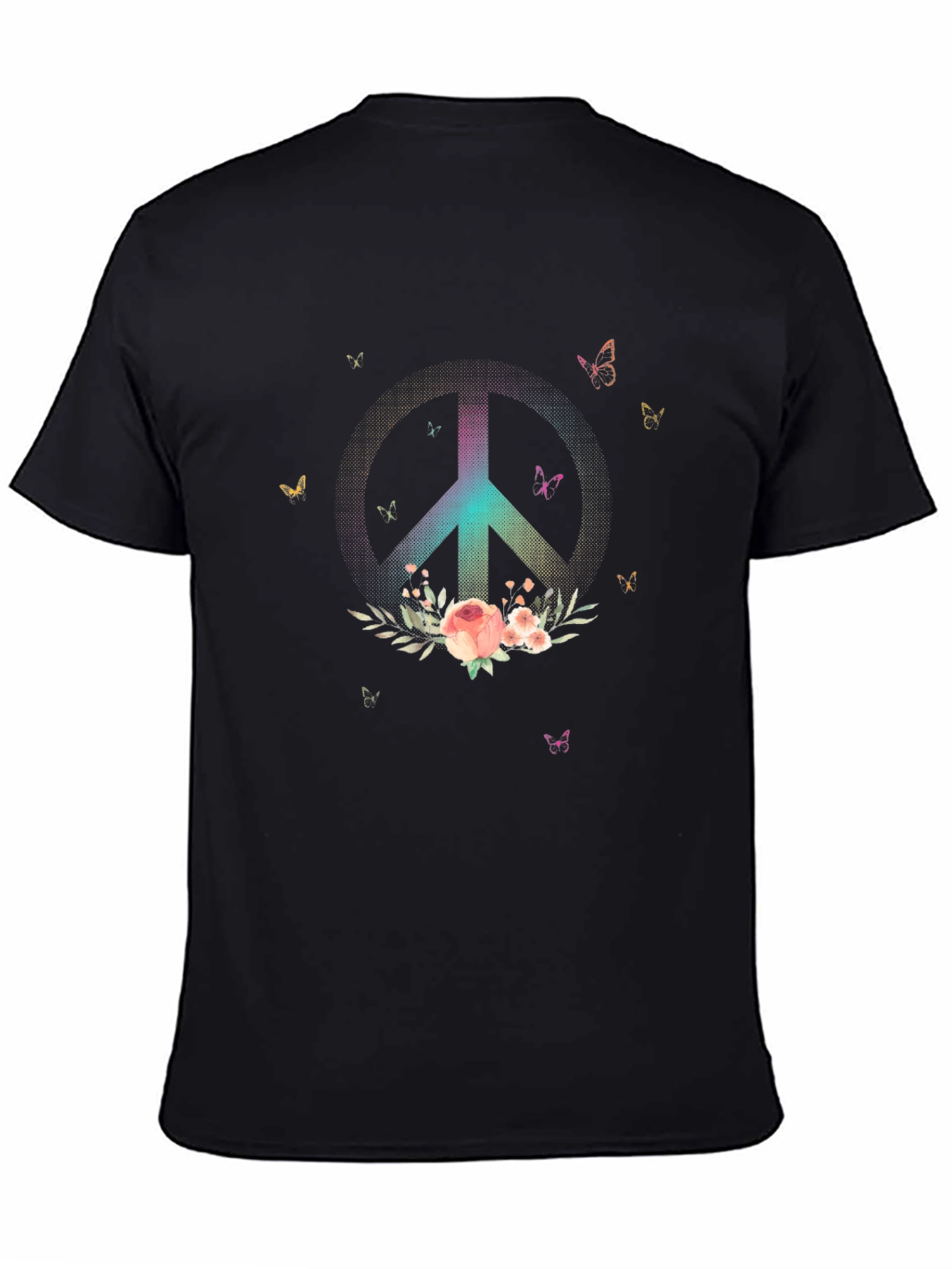Camiseta Negra con Símbolo de Paz Floral