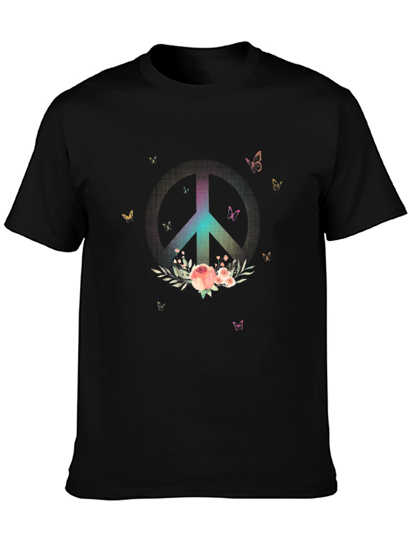 Camiseta Negra con Símbolo de Paz Floral