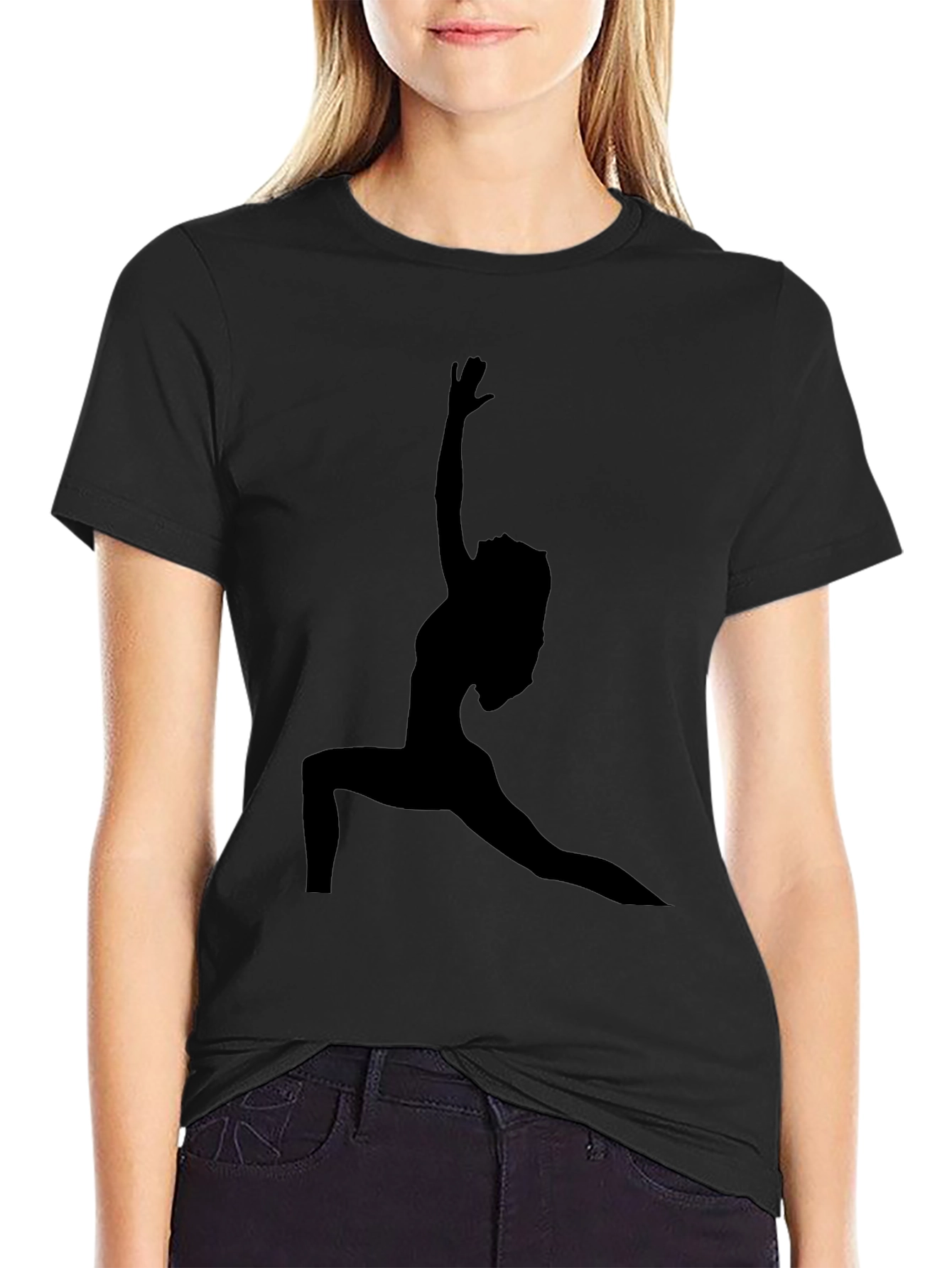 Camiseta Negra con Silueta de Yoga para Hombre