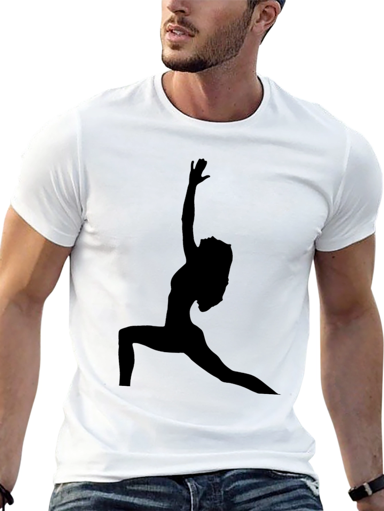 Camiseta Negra con Silueta de Yoga para Hombre