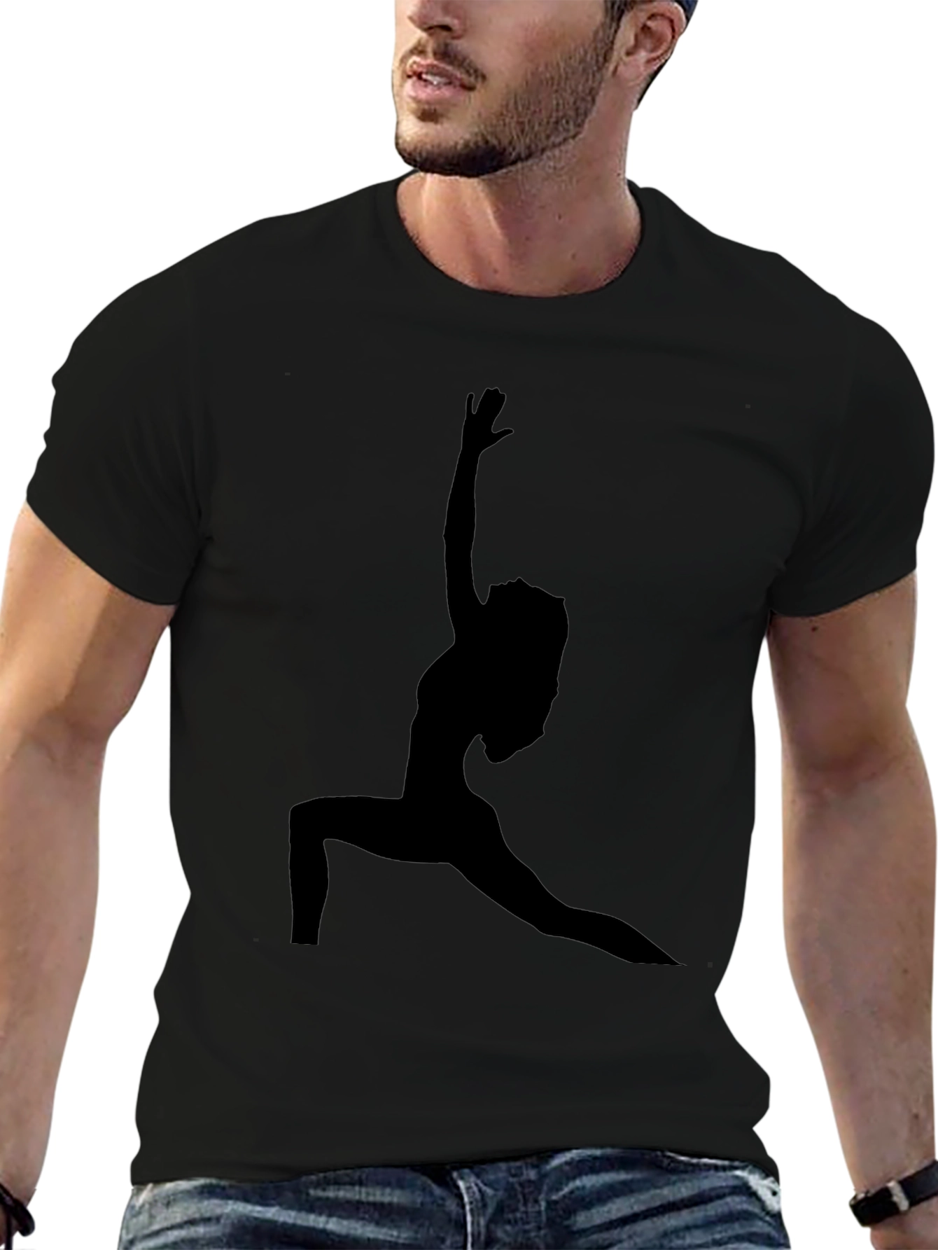 Camiseta Negra con Silueta de Yoga para Hombre