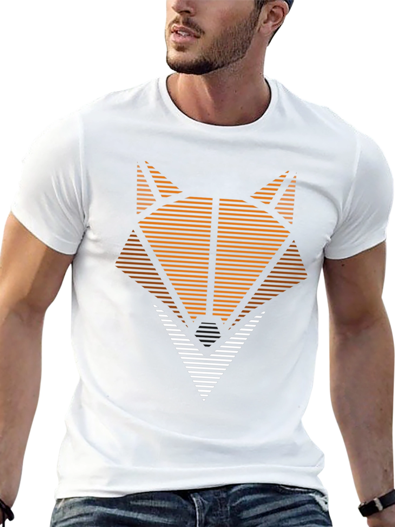 Camiseta Hombre Diseño Zorro Geométrico