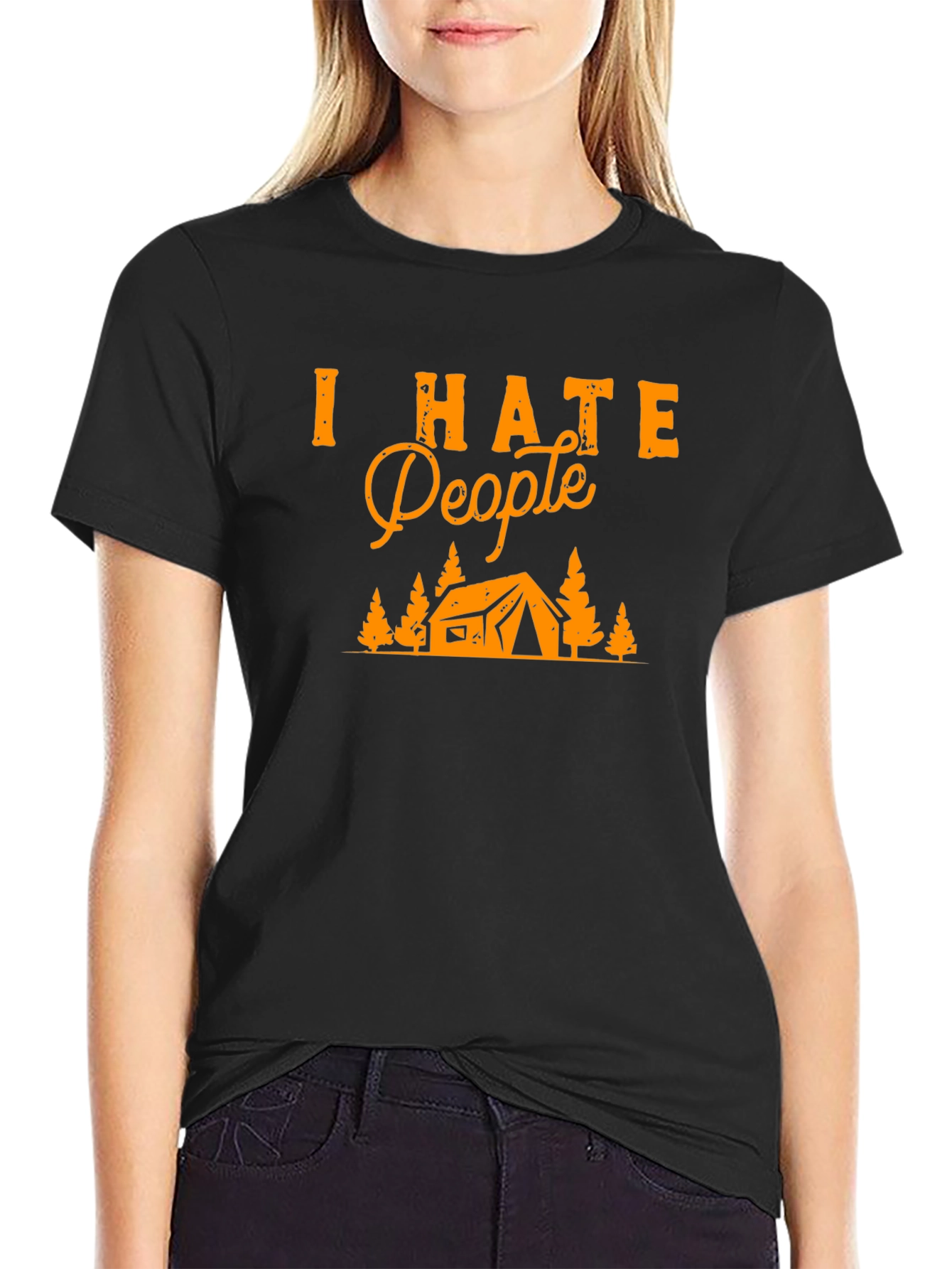 Camiseta Negra Odio a la Gente para Camping