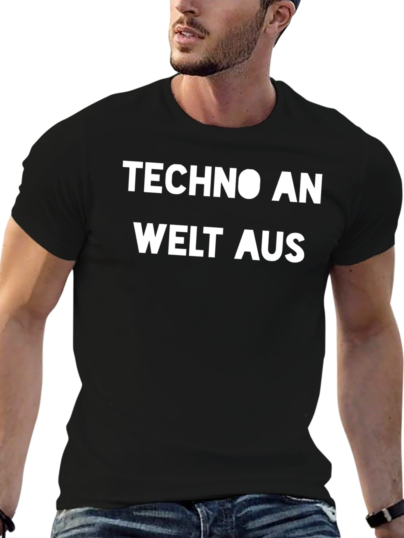 Camiseta Negra Techno An Welt Aus Estilo Casual