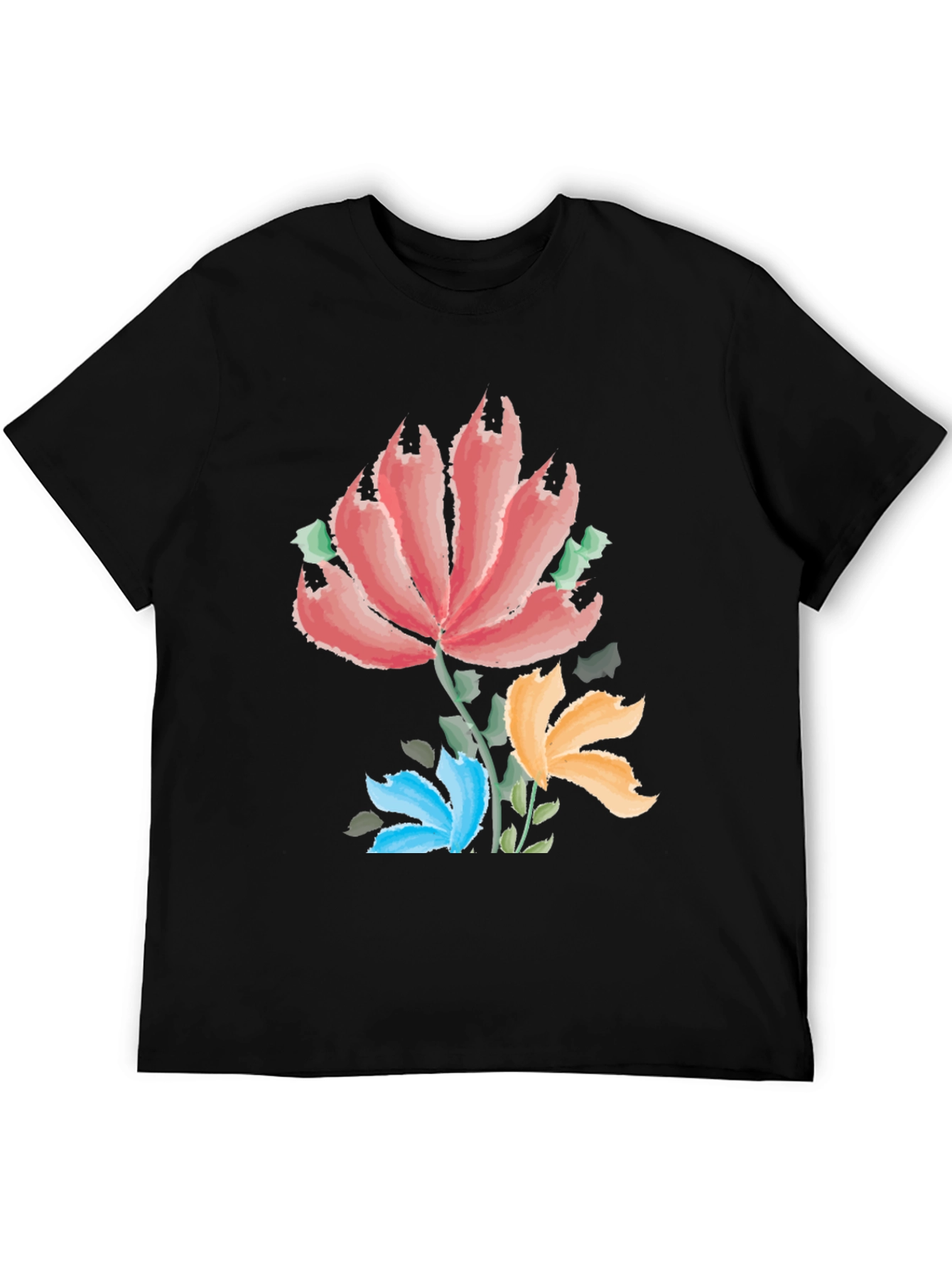 Camiseta Negra con Estampado Floral Artístico