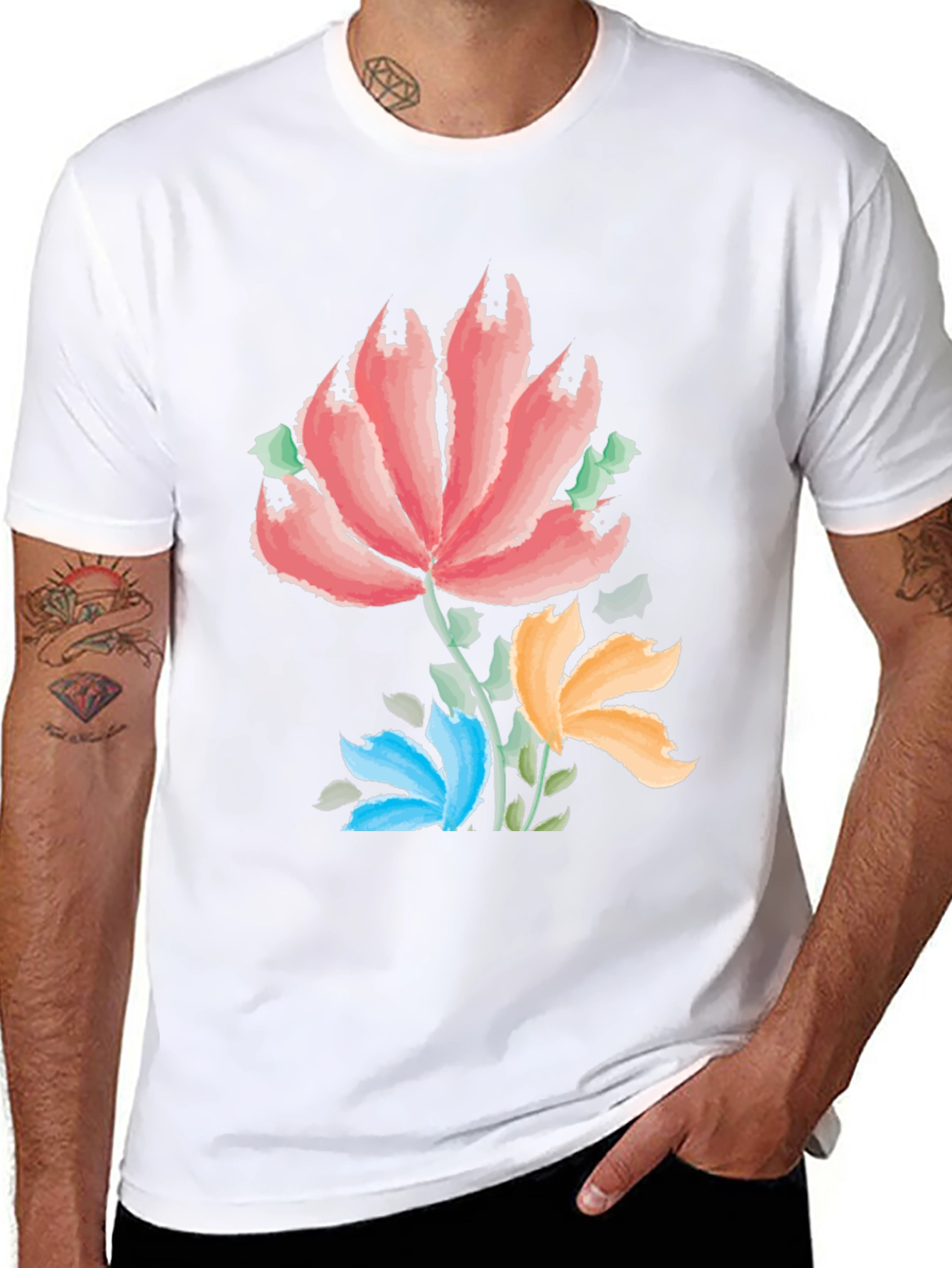 Camiseta Negra con Estampado Floral Artístico