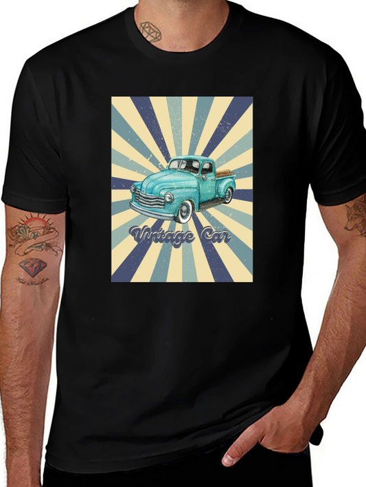 Camiseta Negra Estampada Coche Vintage Retro