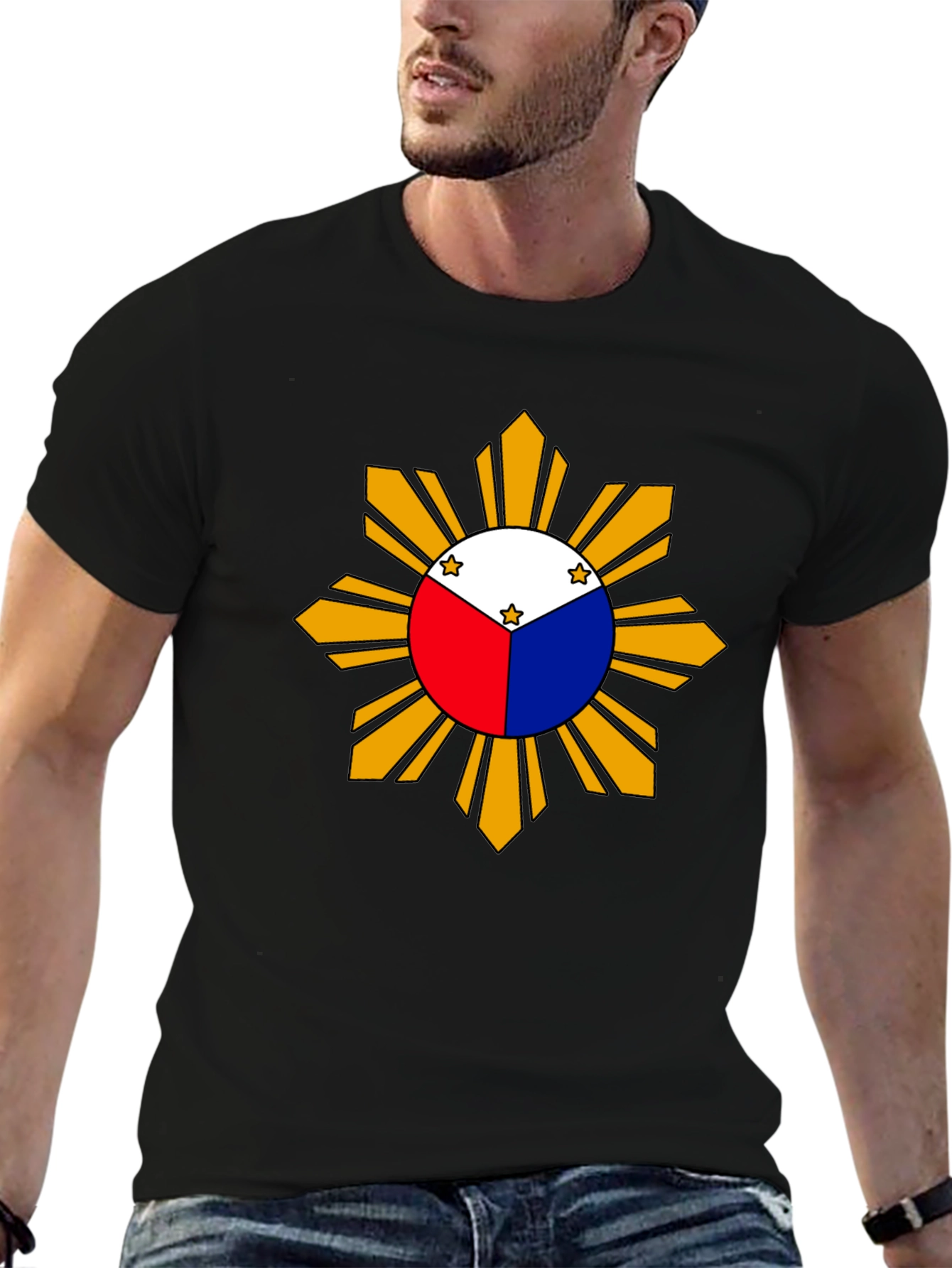 Camiseta Negra con Diseño de Sol Filipino