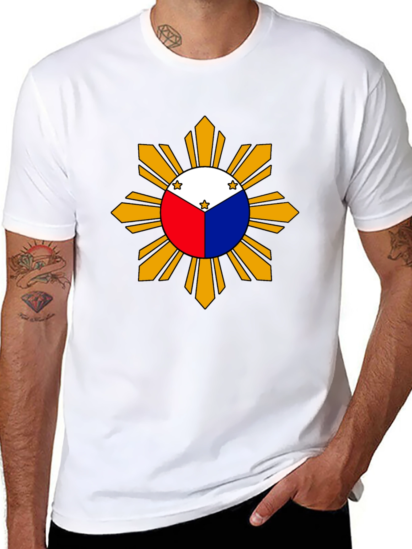Camiseta Negra con Diseño de Sol Filipino