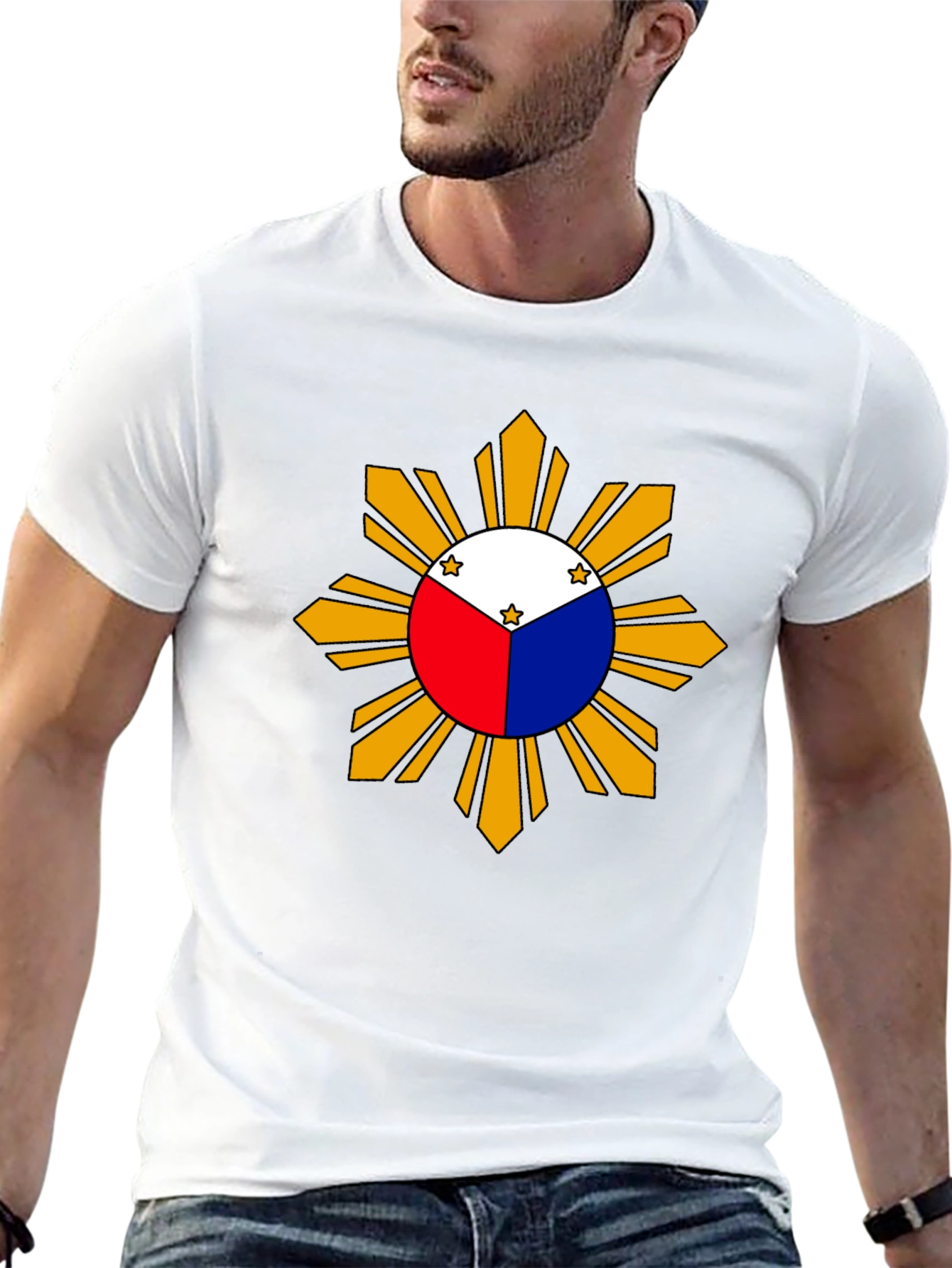 Camiseta Negra con Diseño de Sol Filipino