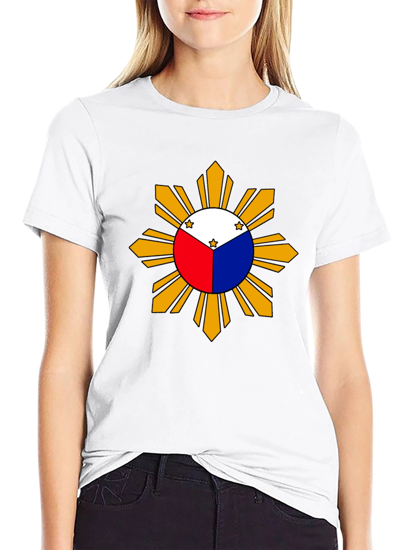 Camiseta Negra con Diseño de Sol Filipino